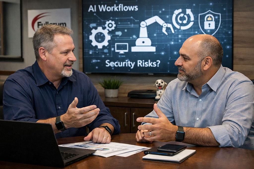 DFW managed IT services leaders discuss SMB AI workflow automation, security, and ROI at Fulcrum Group in Keller TX.