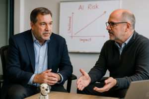 DFW business leader discussing cybersecurity leadership with Fulcrum Group insights and risk metrics