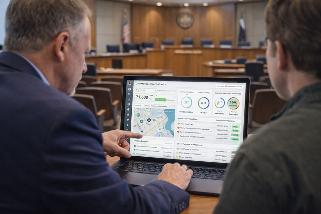Municipal IT leaders discussing cybersecurity risk and technology strategy with managed IT services in DFW